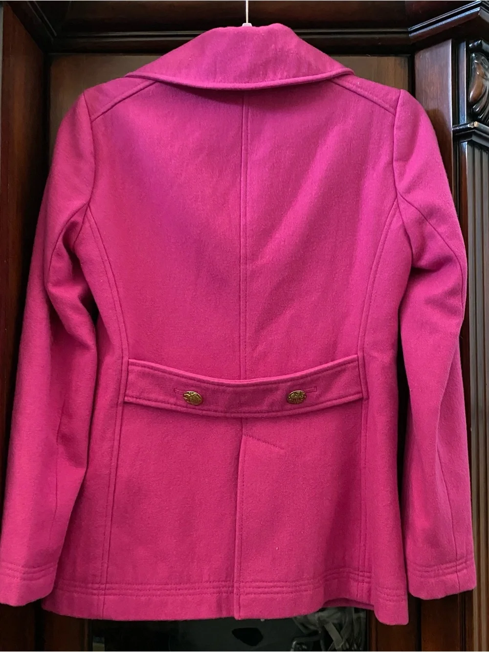 J. Crew Pink Double Breasted Peacoat Women’s Sz 0 Large Gold Buttons Wool Blend - Picture 4 of 6